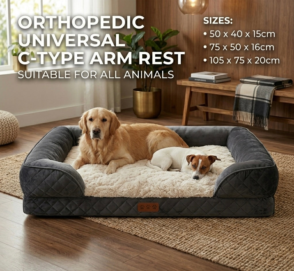 velvet premium orthopedic universal dog&cat c-type arm rest lounger bed